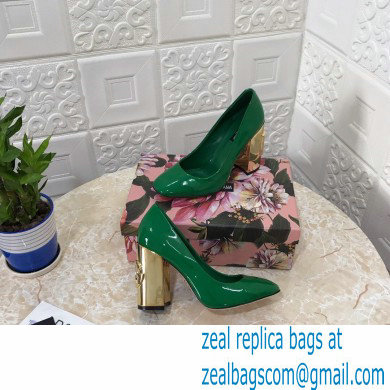 Dolce  &  Gabbana Heel 10.5cm Patent Leather Pumps Green with DG Karol Heel 2021